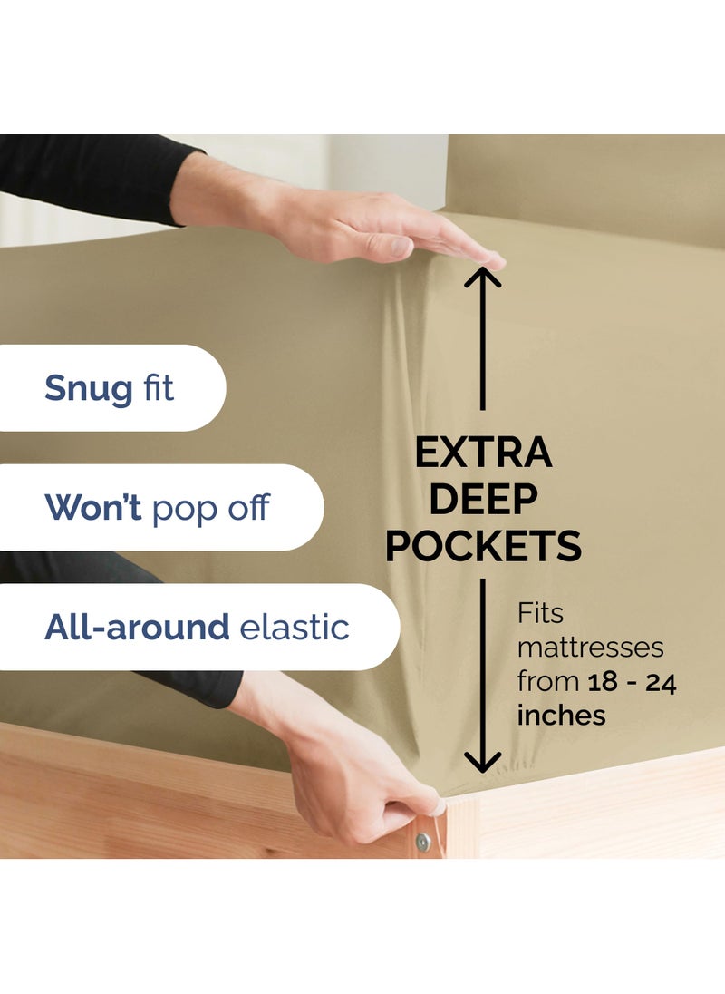 Extra Deep Split King Sheet Set - 7 Piece Breathable & Cooling Sheets - Hotel Luxury Bed Sheets Set - Easy & Secure Fit - Soft  Wrinkle Free & Comfy Sheets Set - Beige Sheet Set w/Extra Deep Pockets