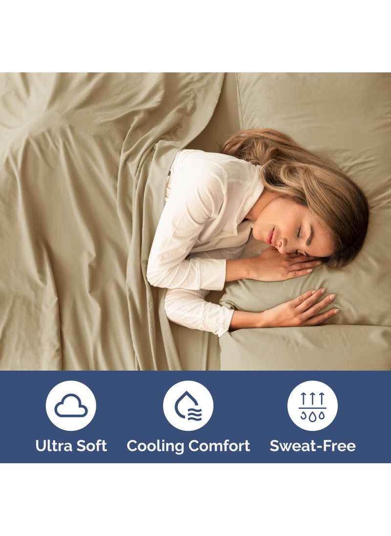 Extra Deep Split King Sheet Set - 7 Piece Breathable & Cooling Sheets - Hotel Luxury Bed Sheets Set - Easy & Secure Fit - Soft  Wrinkle Free & Comfy Sheets Set - Beige Sheet Set w/Extra Deep Pockets