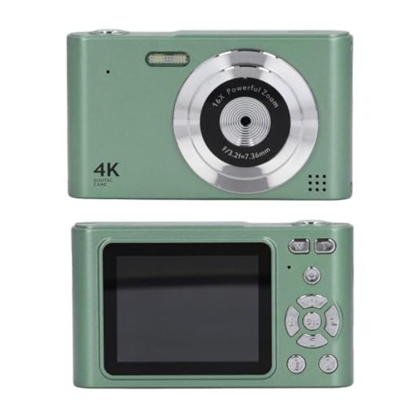 Vlog Camera for home use, dual cameras digital camera with 16x zoom and 48MP resolution, green plastic body, lightweight and portable design - Image 1