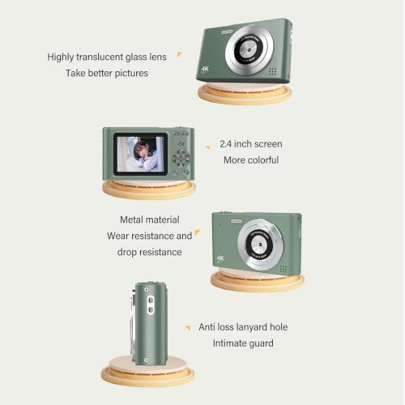 Vlog Camera for home use, dual cameras digital camera with 16x zoom and 48MP resolution, green plastic body, lightweight and portable design - Image 5
