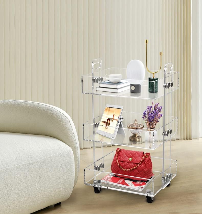 ONELUX 3-Tier Acrylic Utility Rolling Cart, Multifunction Storage Cart On Wheels - Image 4