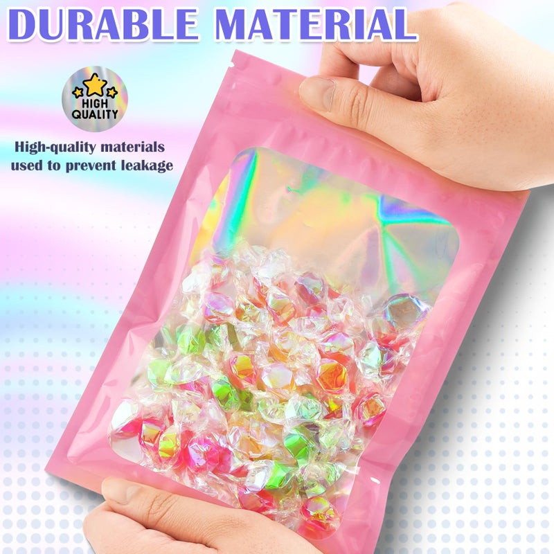 JETMORE 100 PCS Mylar Bags, Pink Holographic Bags, Smell Proof Bags, Resealable Bags for Small Business, Sealable Bags for Packaging, Foil Pouch Bags for Food Storage, Bracelets, Jewelryï¼ˆ2.4x3.9inï¼‰ - Image 4