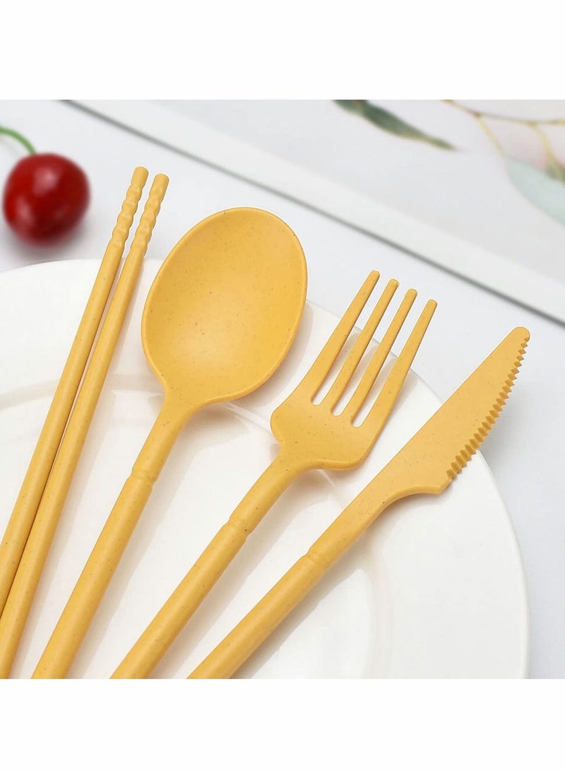 Excefore Wheat Straw Cutlery, 4 Sets Portable Cutlery Set, Reusable Travel Flatware Set, for Lunch Boxes Workplace Camping School Picnic or Daily Use(4 Colors, With Storage Box)  - Image 3