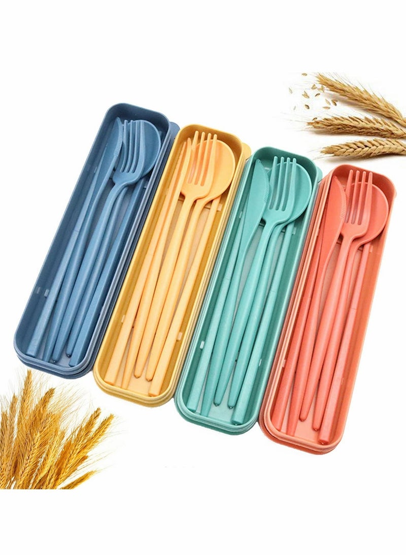 Excefore Wheat Straw Cutlery, 4 Sets Portable Cutlery Set, Reusable Travel Flatware Set, for Lunch Boxes Workplace Camping School Picnic or Daily Use(4 Colors, With Storage Box)  - Image 1