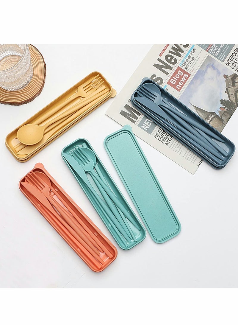 Excefore Wheat Straw Cutlery, 4 Sets Portable Cutlery Set, Reusable Travel Flatware Set, for Lunch Boxes Workplace Camping School Picnic or Daily Use(4 Colors, With Storage Box)  - Image 4