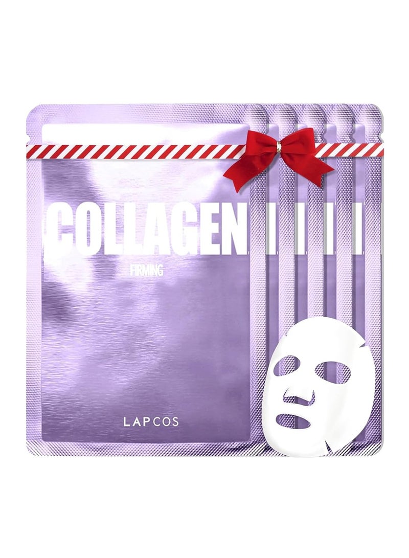 LAPCOS Collagen Sheet Mask, Firming Daily Face Mask with Collagen Peptides for Anti-Aging, Helps to Minimize Wrinkles, Restores Skin Elasticity & Firmness, Hydrating, Korean Beauty, 5-Pack - Image 1
