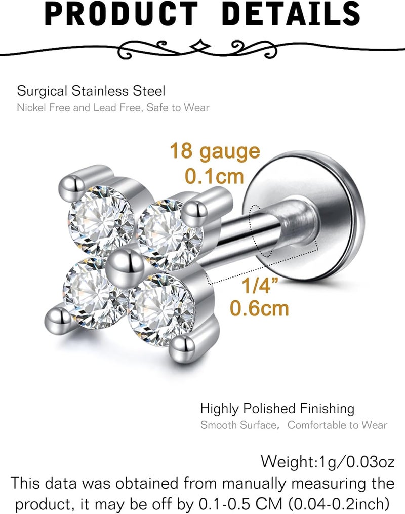 MODRSA Nose Studs 18g & 20g - L-Shaped Surgical Stainless Steel Diamond Studs for Women & Men - Corkscrew Nose Rings - Image 1