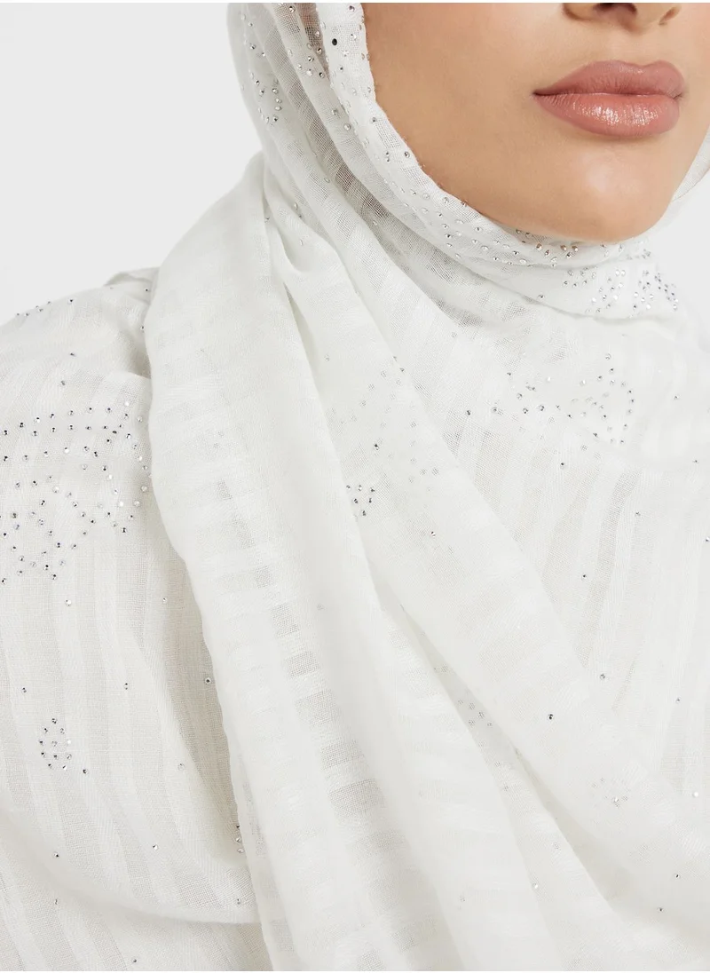 Khizana Diamante Stripe Detail Long Hijab Scarf