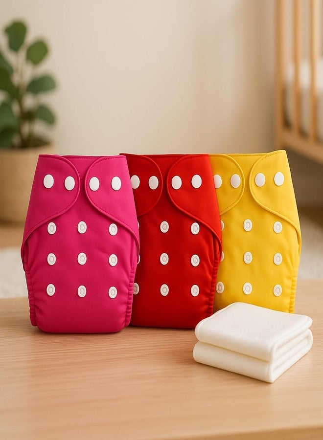 Kritiu Reusable Cloth Baby Diapers with Insert Pads | Soft & Washable Cotton Nappies | Adjustable & Leak Proof | Newborn to Toddler | 3 Diapers + 2 Insert Pads - Image 2