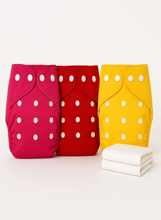 Kritiu Reusable Cloth Baby Diapers with Insert Pads | Soft & Washable Cotton Nappies | Adjustable & Leak Proof | Newborn to Toddler | 3 Diapers + 2 Insert Pads - Image 1