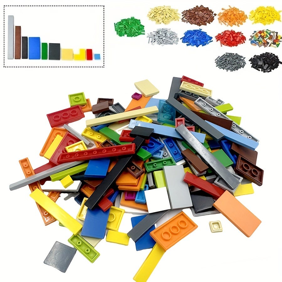 150pcs Colorful Building Blocks for Kids - ABS Plastic, Educational DIY Model Set, Flat Tile Bricks in Assorted Colors (Red, Blue, Green, Yellow, Black, Orange, Pink), Creative Construction Toy Gift, Youngsters DIY Playset | Vibrant Building Blocks | Durable Construction Set, Building Sets