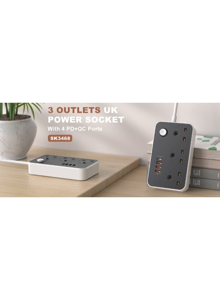 ريبنيو SK3468 PD + 3 QC3.0 موصل USB متعدد الفتحات بحد أقصى مقبس طاقة بريطاني - Image 5