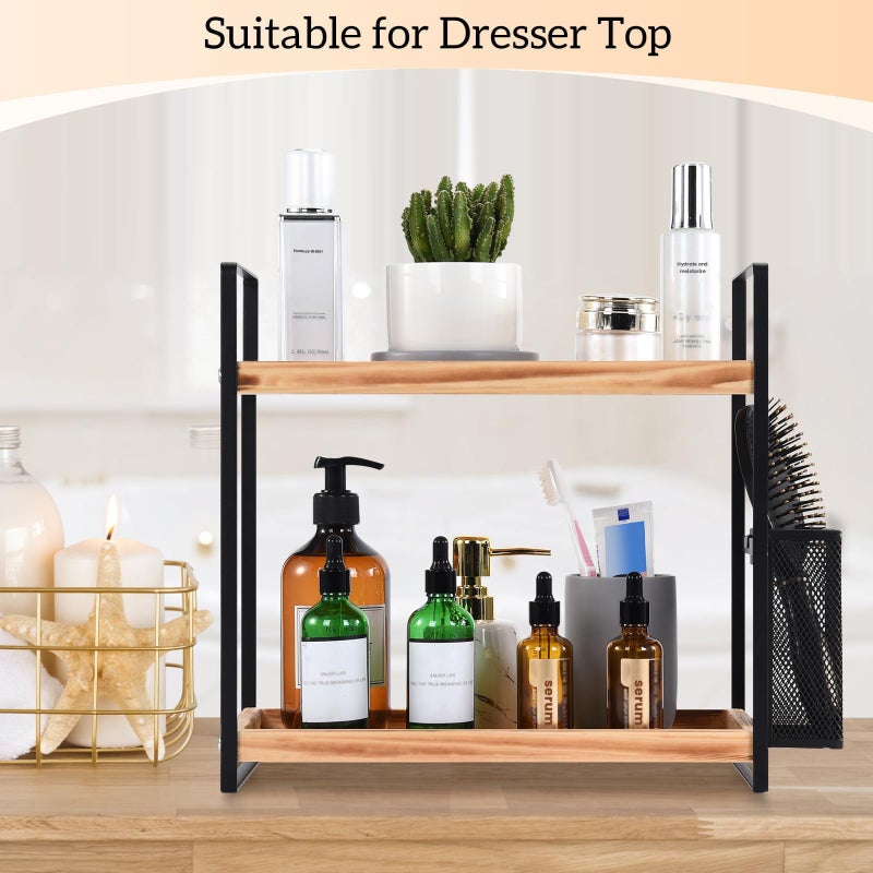 LEMIKKLE 2-Tier Wood Coffee Bar Organizer With Basket,Kitchen organizers and storage,Spice Rack Organizer for Countertop,Kitchen - Image 5