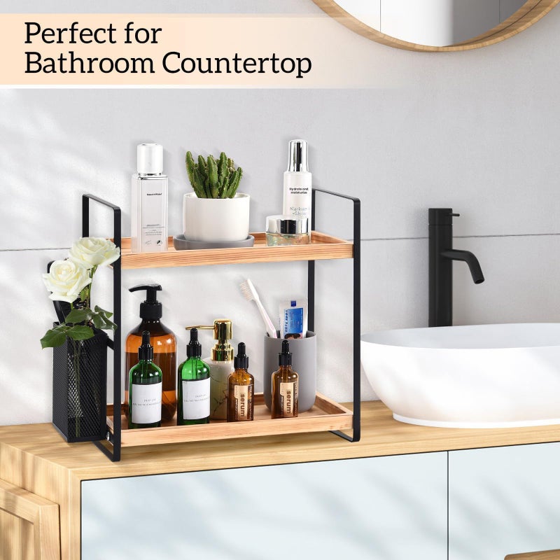 LEMIKKLE 2-Tier Wood Coffee Bar Organizer With Basket,Kitchen organizers and storage,Spice Rack Organizer for Countertop,Kitchen - Image 4