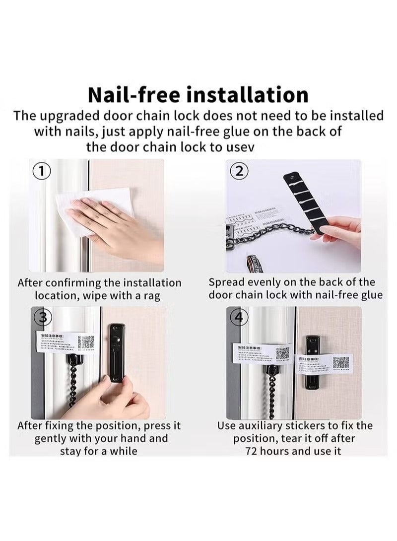 Stainless Steel Chain Door Guard with Spring Anti-Theft Press Lock, Punch Free Door Chain Lock, Bedroom Home Apartment Hotel Security Door Sliding Safety Chain Lock Stainless Steel Easy Installation - Image 5