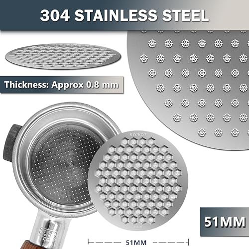 NEOUZA V4 Espresso Puck Screen 0.8mm Thickness Honeycomb Mesh Double Layer Black Protective Coating for Coffee Portafilter Basket (2, Silver, 51mm) - Image 2