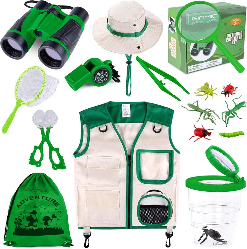 Ginmic Kids Explorer Kit & Bug Catching Kit, 16 Pcs Outdoor Exploration Safari Kit for Kids Camping with Binoculars, Adventure, Hunting, Hiking, Educational Toy Gift for 3-12 Years Old Boys Girls - Image 1