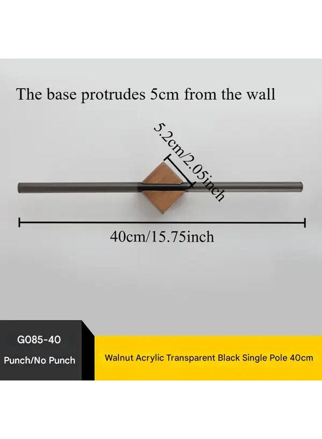 Stainless Steel No Drill Bathroom Towel Rack Walnut Black Acrylic 15.75 Inch Wall Mounted Single Rod Holder For Towels Robes Accessories Modern Minimalist Space Saving Easy Installation - Image 3
