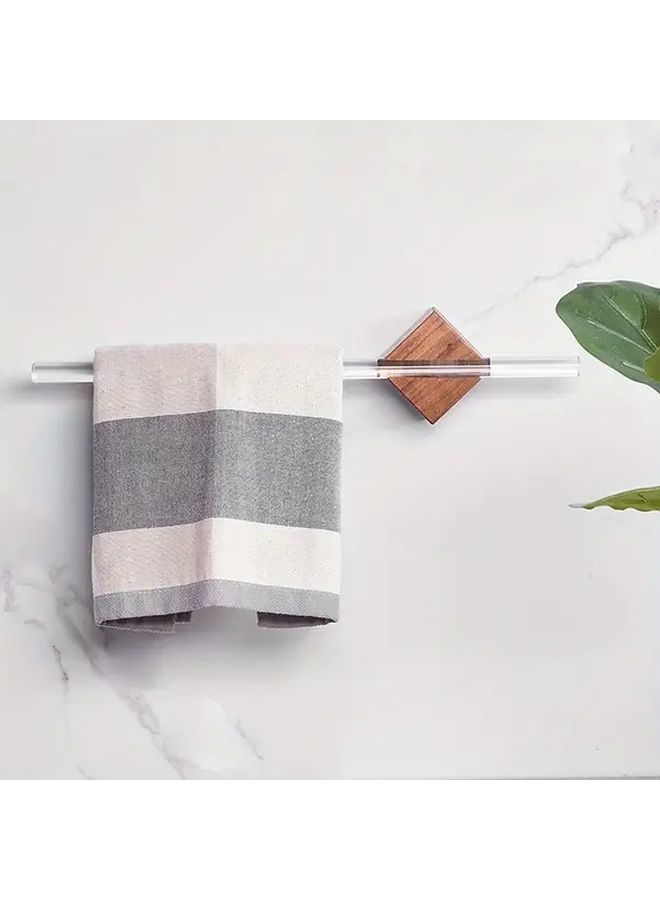 Stainless Steel No Drill Bathroom Towel Rack Walnut Black Acrylic 15.75 Inch Wall Mounted Single Rod Holder For Towels Robes Accessories Modern Minimalist Space Saving Easy Installation - Image 2