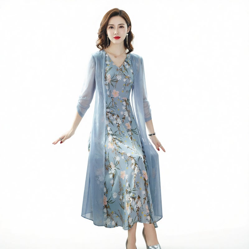 Fashion Print Two-Piece Dress Set, Casual Spring Autumn Outfit - Image 1