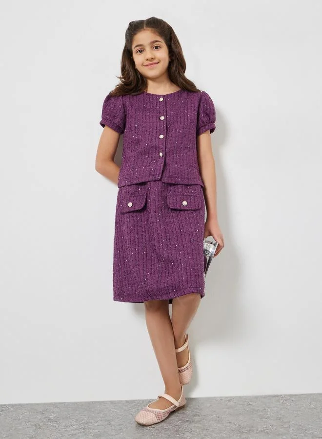 ستايلي طقم من بلوزة تويد وتنورة