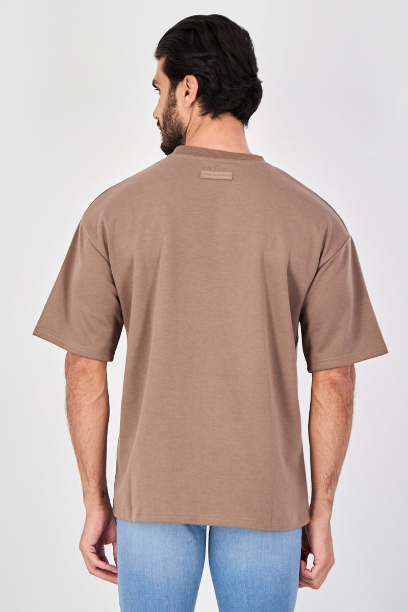 Core Elements Men Crew Neck Short Sleeve Brand Logo T-Shirt, Brown - Image 3