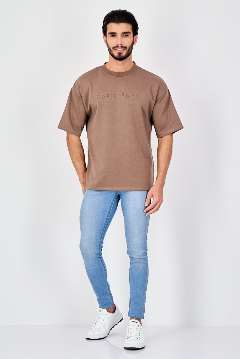 Core Elements Men Crew Neck Short Sleeve Brand Logo T-Shirt, Brown - Image 4