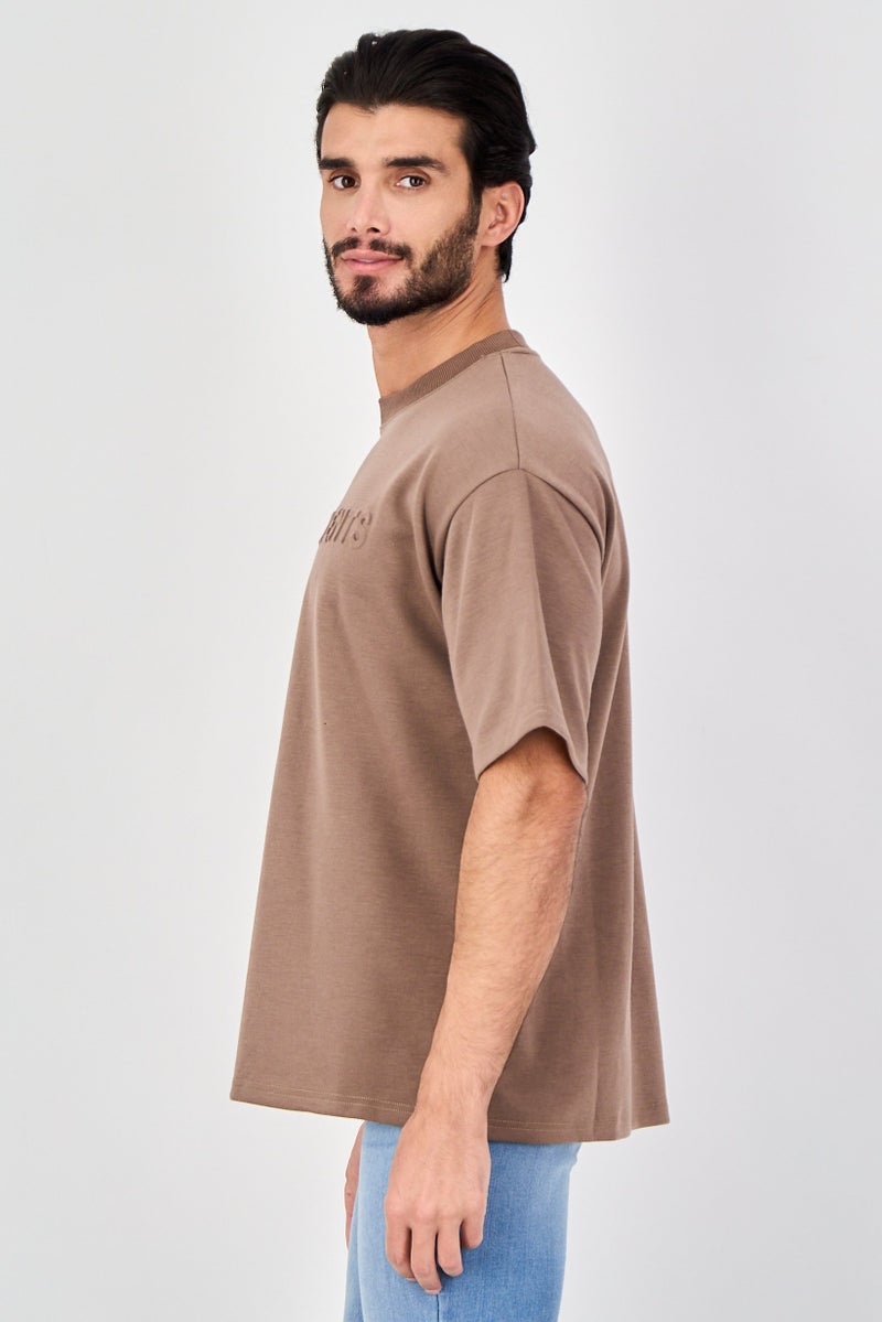 Core Elements Men Crew Neck Short Sleeve Brand Logo T-Shirt, Brown - Image 2