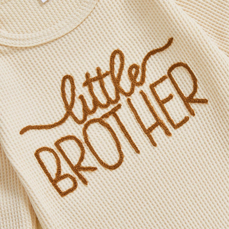 MERSARIPHY Newborn Baby Boy Girl Clothes Hi I'm New Here Coming Home From Hospital Outfits Gender Neutral One Piece Romper (Apricot cute little brother, 0-3 Months) - Image 4
