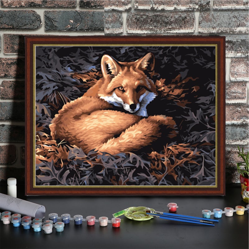 16 × 20 بوصة حزينة لوحة زيتية يدوية على قماش بالرسم بالأرقام بنمط الحيوانات (الغزال والطائر والثعلب) للبالغين والأطفال المبتداعين، حرفة، ديكور جدار منزلي، هدية بدون إطار - Image 4