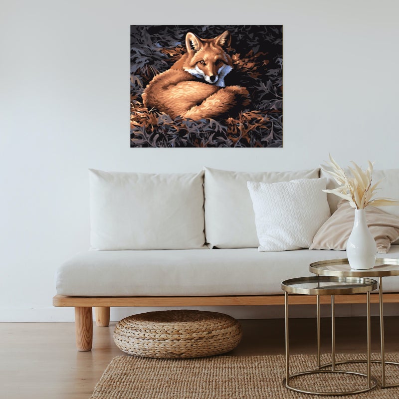 16 × 20 بوصة حزينة لوحة زيتية يدوية على قماش بالرسم بالأرقام بنمط الحيوانات (الغزال والطائر والثعلب) للبالغين والأطفال المبتداعين، حرفة، ديكور جدار منزلي، هدية بدون إطار - Image 2