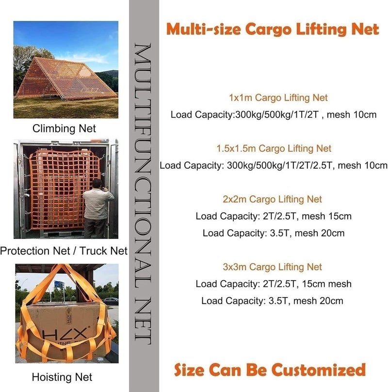 Cargo Lifting Net - Polyester Cargo Lifting Net, Helicopter/Pallet Cargo Net, Safety Lifting Net Straps, Flat Cargo Sling Net, Van Cargo Net, Strong Load-Bearing Material Handling Straps (Si - Image 2