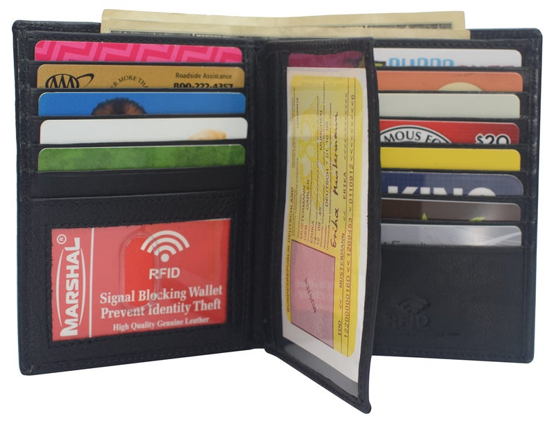 MARSHAL RFID Blocking Bifold Hipster Multi Credit Card ID Holder Wallet Leather (Black) - Image 3