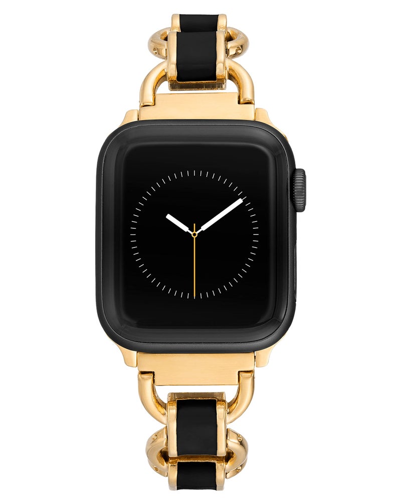 ANNE KLEIN WITHit Anne Klein Fashion Chain Bracelet for Apple Watch, Secure, Adjustable, Apple Watch Replacement Band, Fits Most Wrists (42/44/45mm, Black and Gold) - Image 1