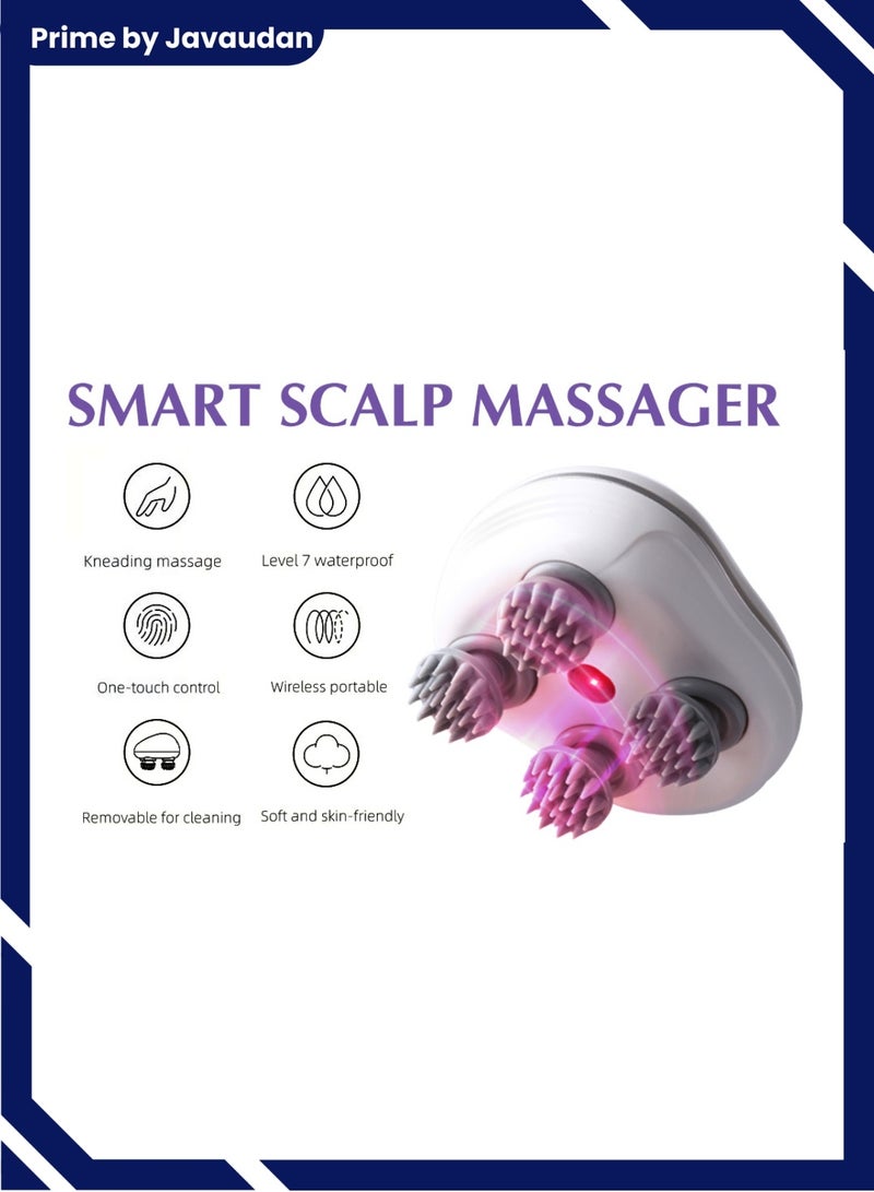 برايم بي جافاودان مدلك فروة الرأس الكهربائي ، مدلك رأس محمول مقاوم للماء لنمو الشعر ، مدلك محمول باليد مع 4 رؤوس للتدليك ، قابل للفك والغسل ، أداة هرش يدوية لتنظيف عميق لنمو الشعر ، أدوات الاسترخاء لتدليك فروة الرأس - Image 5