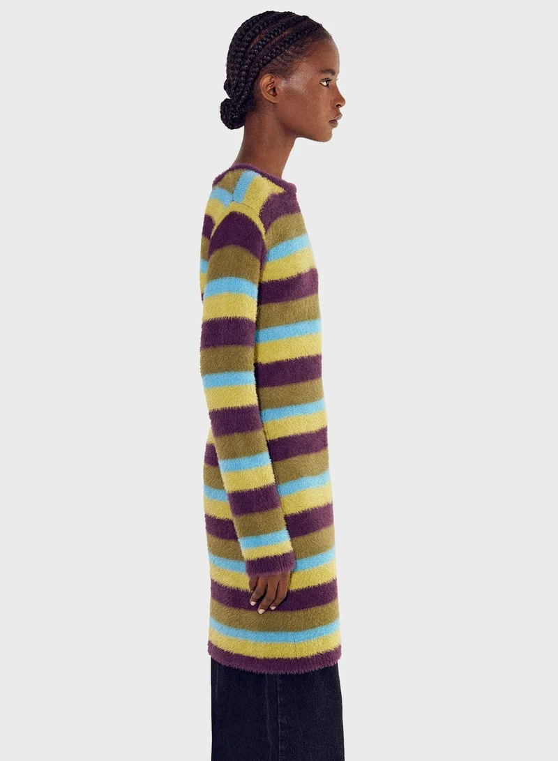 PARFOIS Striped Knit Mini Dress