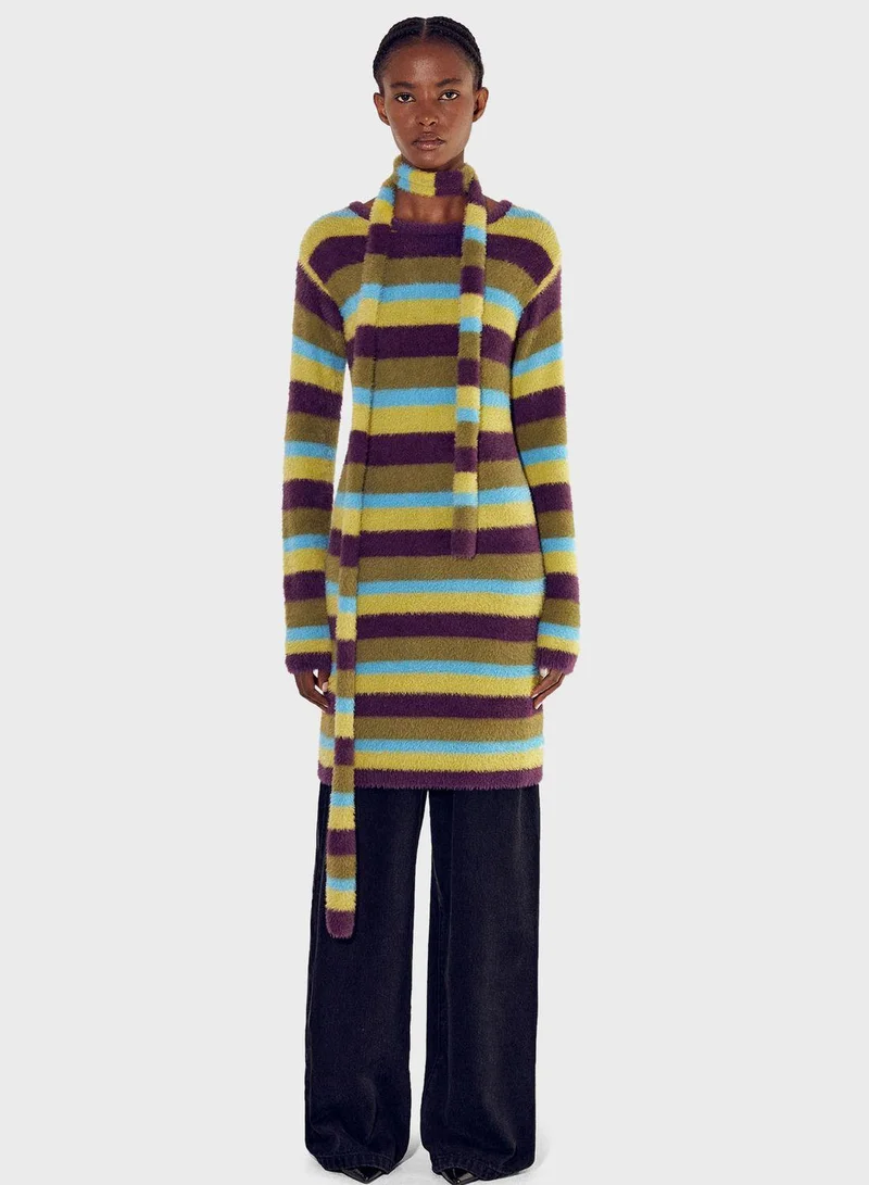 PARFOIS Striped Knit Mini Dress
