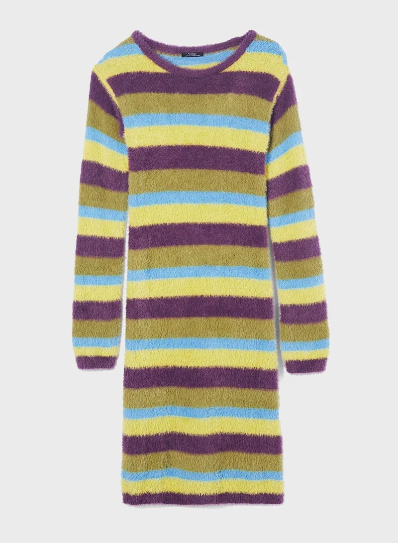 PARFOIS Striped Knit Mini Dress