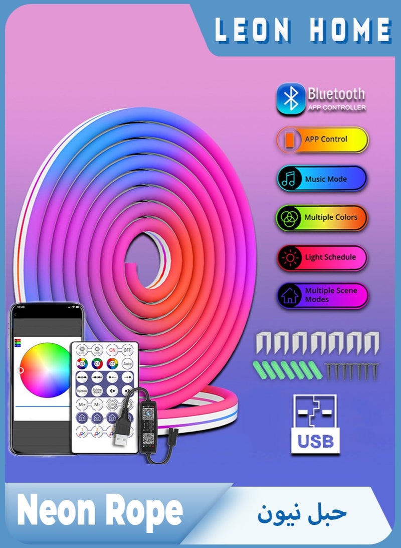 Leon Home App Controlled Music Sync Neon Light Rope with Bluetooth 3m - Image 1