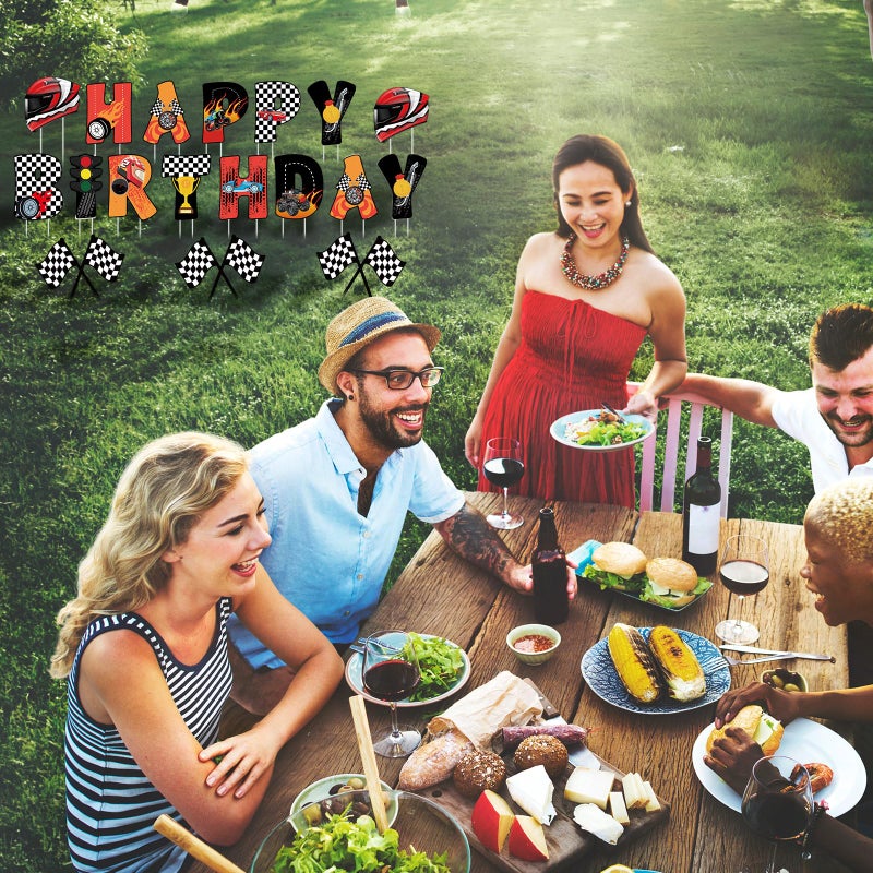 Memorywuu 18 Pcs Happy Birthday Yard Signs with Stakes, 16 Inches Birthday Party Decorations for Boys Girls, Colorful Outdoor Lawn Patio Garden Signs Decorations for Birthday Party(Race Car) - Image 5
