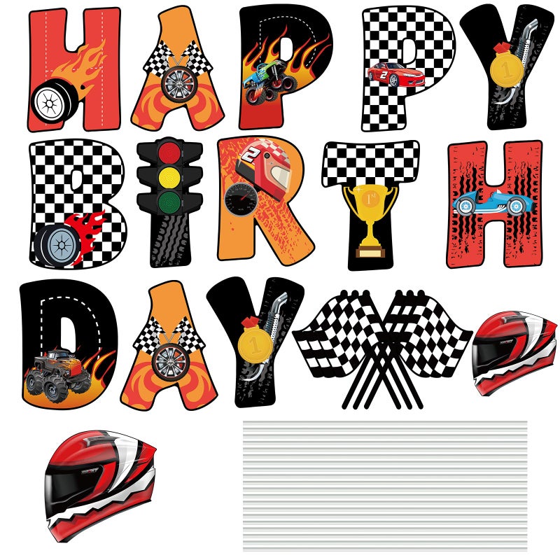 Memorywuu 18 Pcs Happy Birthday Yard Signs with Stakes, 16 Inches Birthday Party Decorations for Boys Girls, Colorful Outdoor Lawn Patio Garden Signs Decorations for Birthday Party(Race Car) - Image 3