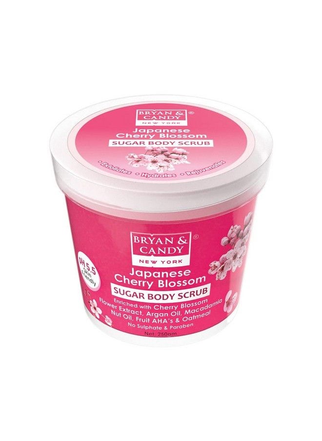 BRYAN & CANDY Cherry Blossom Sugar Body Scrub Ph 5.5 For Tan Removal & Exfoliation;For Women & Men;Enriched With Macadamia And Argan Oil;Removes Dirt & Dead Skin From Knees Elbows & Ankles 250G  - Image 2