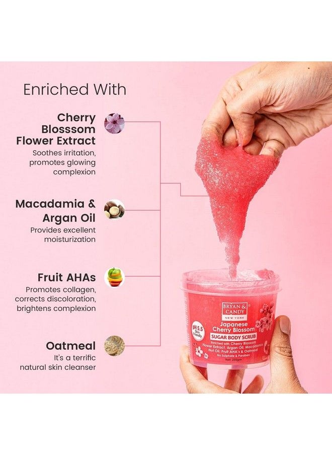 BRYAN & CANDY Cherry Blossom Sugar Body Scrub Ph 5.5 For Tan Removal & Exfoliation;For Women & Men;Enriched With Macadamia And Argan Oil;Removes Dirt & Dead Skin From Knees Elbows & Ankles 250G  - Image 3