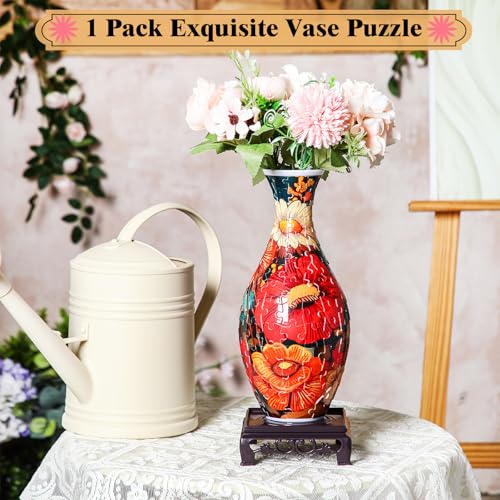 Silipull 3D Puzzle Vase Puzzle Flower Vase Crafted from 160 Curved Plastic Pieces 3D DIY Housewarming Gift for Flower Arrangements and Home DecorationRetro Flowers - Image 5
