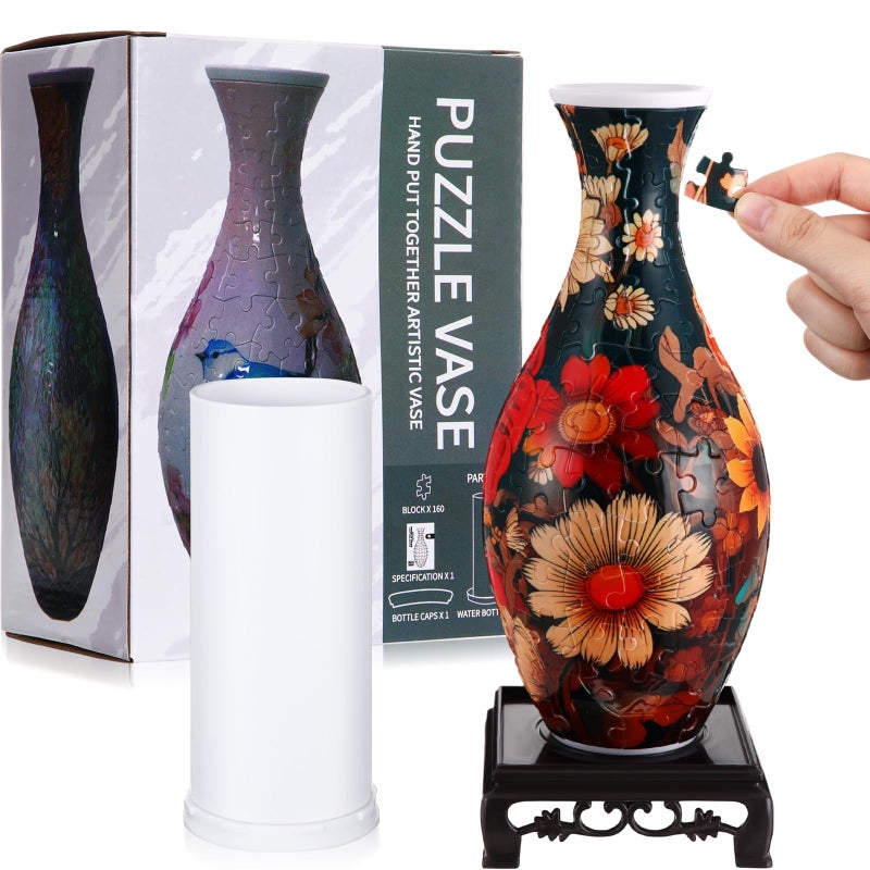 Silipull 3D Puzzle Vase Puzzle Flower Vase Crafted from 160 Curved Plastic Pieces 3D DIY Housewarming Gift for Flower Arrangements and Home DecorationRetro Flowers - Image 3