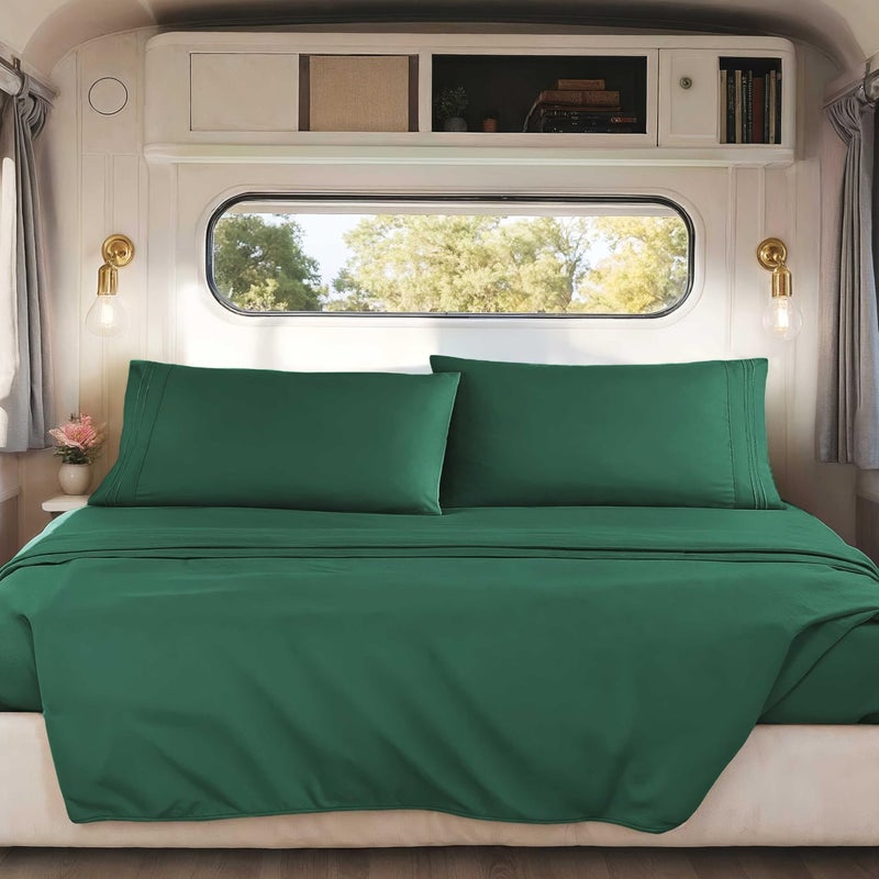 Nestl Nestl Hunter Green RV Queen Sheets  Super Soft RV Short Queen Sheets for RV Camper 4 Piece 1800 Microfiber Fitted RV Sheets Double Brushed RV Bed Sheets Set Camper Sheets and Pillowcases 