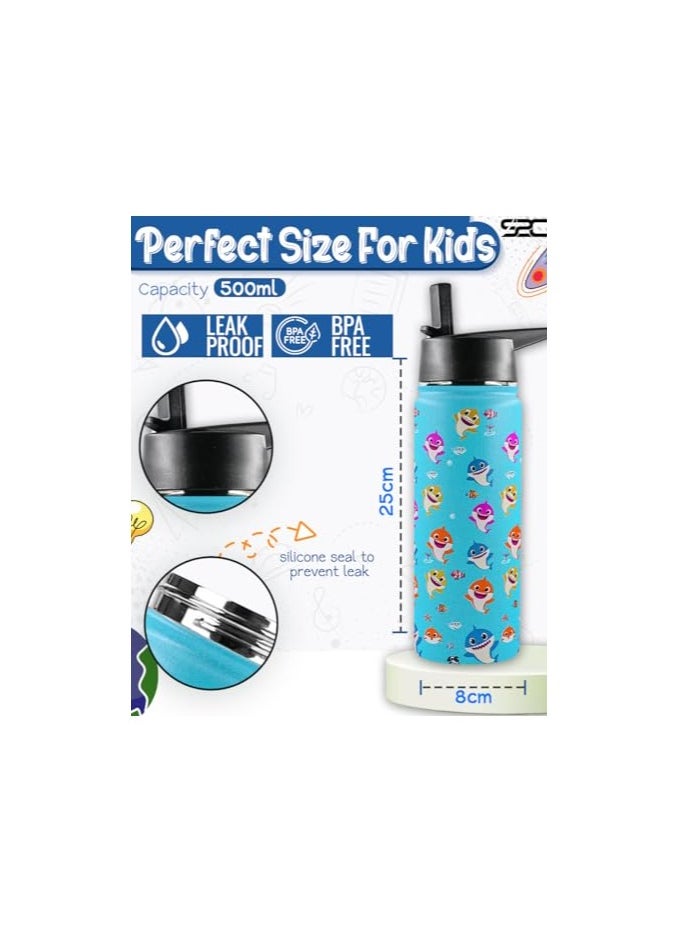 S2C S2C Kids Water Bottle for School with Straw Lid, 550ml Kids water bottle stainless steel water bottle for kids, Double Wall Insulated Water Bottle, Baby water bottle,Steel water bottle, (AQUA)  - Image 2