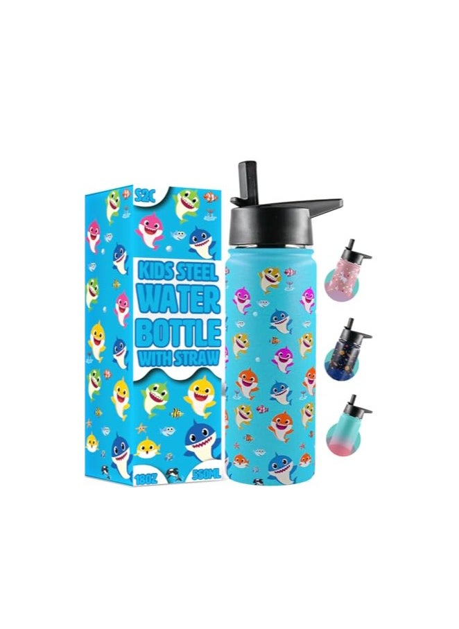 S2C S2C Kids Water Bottle for School with Straw Lid, 550ml Kids water bottle stainless steel water bottle for kids, Double Wall Insulated Water Bottle, Baby water bottle,Steel water bottle, (AQUA)  - Image 1
