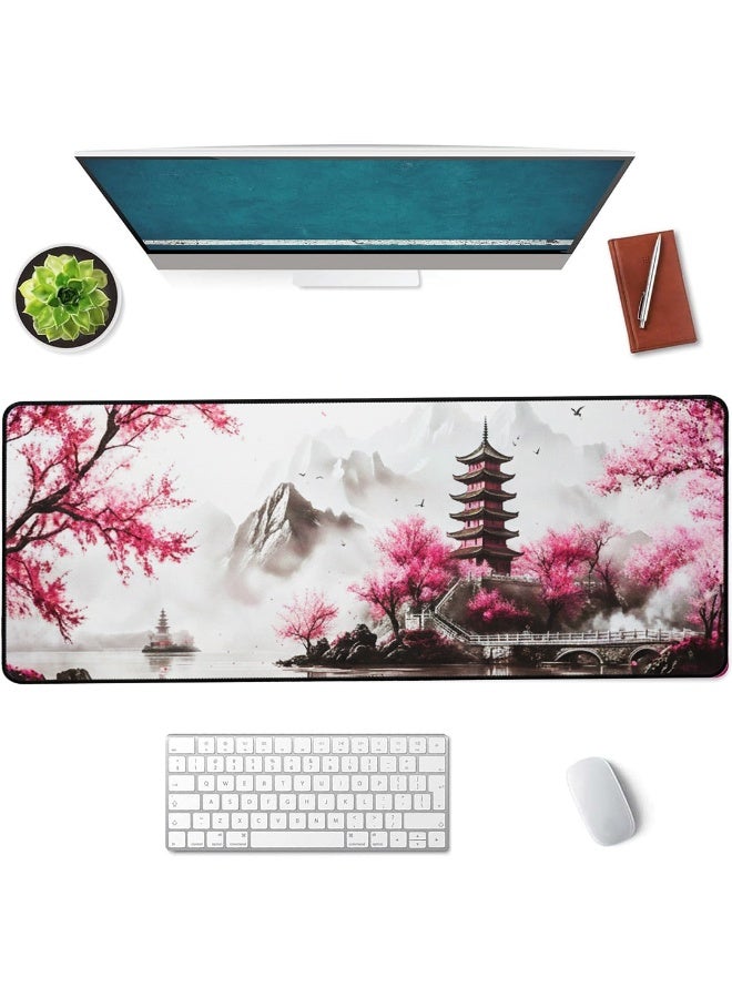 Japanese Cherry Blossom Desk Mat Anime Gaming Mouse Pad 70 x 30 cm Large Desk Pad for Desk Computer Pc Laptop Office Decor, Mouse Keyboard Pad Stitched Edges Non-Slip Rubber Mat Desk Pad - Image 4