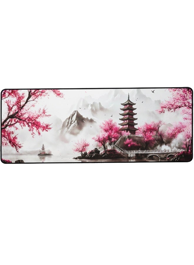 Japanese Cherry Blossom Desk Mat Anime Gaming Mouse Pad 70 x 30 cm Large Desk Pad for Desk Computer Pc Laptop Office Decor, Mouse Keyboard Pad Stitched Edges Non-Slip Rubber Mat Desk Pad - Image 2